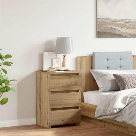 Table de chevet chêne artisanal 40x35x62,5 cm bois d'ingénierie 581436581436