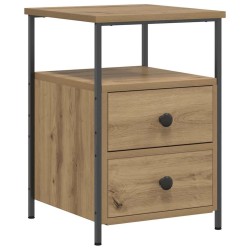 Table de chevet chêne artisanal 34x35,5x50 cm bois d'ingénierie 581440581440