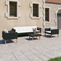 Salon de jardin 4 pcs avec coussins Résine tressée Noir 581453581453