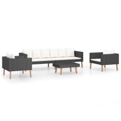Salon de jardin 4 pcs avec coussins Résine tressée Noir 581453581453
