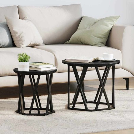 Table d'appoint 2 pcs Chêne noir Bois d'ingénierie et acier 581464581464