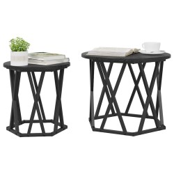 Table d'appoint 2 pcs Chêne noir Bois d'ingénierie et acier 581464581464