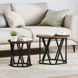 Table d'appoint 2 pcs Chêne fumé Bois d'ingénierie et acier 581470581470