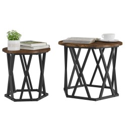 Table d'appoint 2 pcs Chêne fumé Bois d'ingénierie et acier 581470581470
