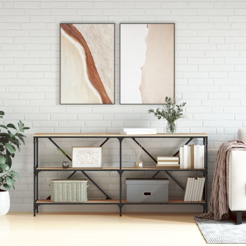 Table console chêne sonoma 160x30x75cm bois d'ingénierie et fer 581488581488