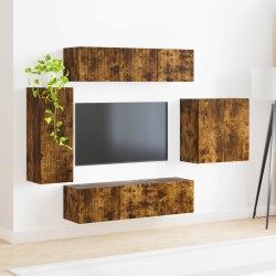 Ensemble de meuble TV mural Montage mural 6 pcs Chêne fumé 581546581546