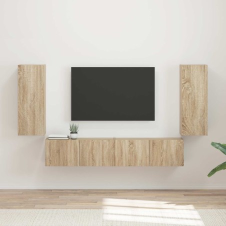 Ensemble de meuble TV mural Montage mural 4 pcs Chêne Sonoma 581556581556