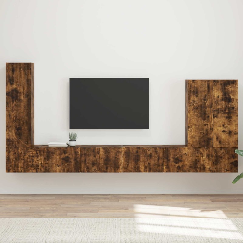 Ensemble de meuble TV mural Montage mural 6 pcs Chêne fumé 581560581560
