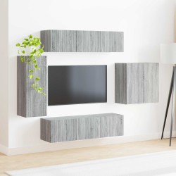 Ensemble de meuble TV mural Montage mural 6 pcs Gris Sonoma 581563581563
