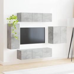 Ensemble de meuble TV mural Montage mural 6 pcs Gris béton 581569581569