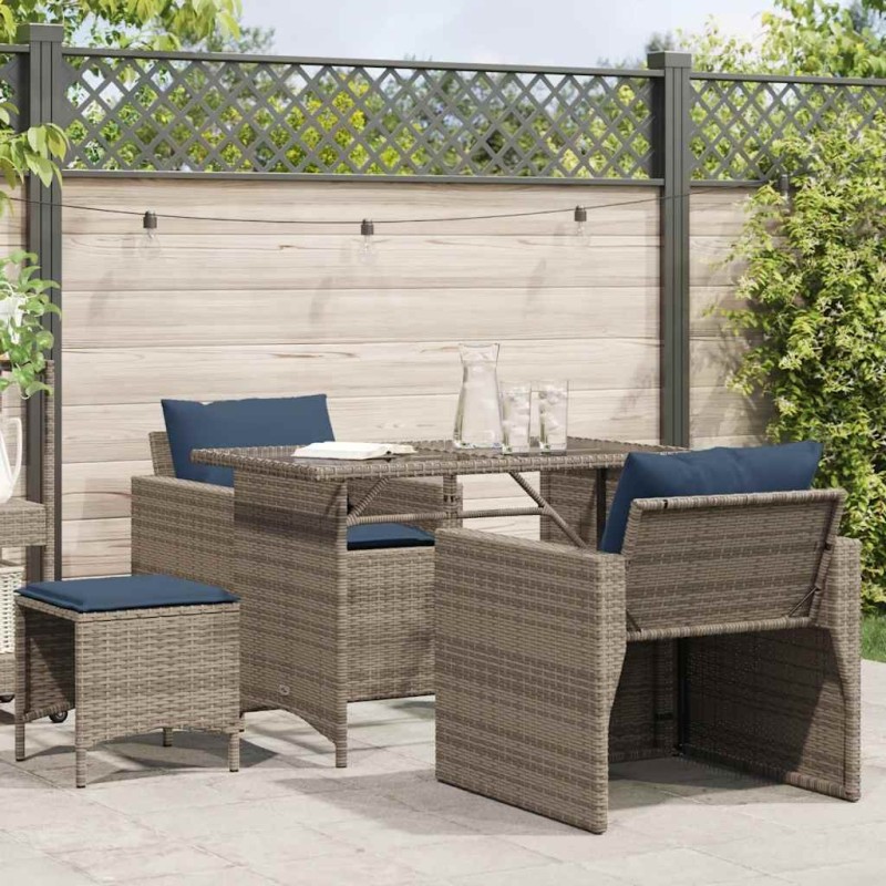 Salon de jardin 4 pcs avec coussins gris résine tressée 581587581587