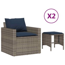 Salon de jardin 4 pcs avec coussins gris résine tressée 581587581587