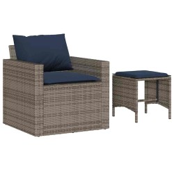 Salon de jardin 4 pcs avec coussins gris résine tressée 581587581587