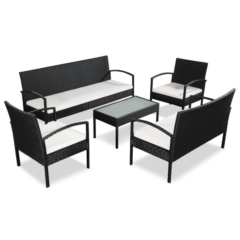 Salon de jardin 5 pcs avec coussins résine tressée noir 581590581590