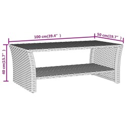 Table basse gris 100x50x40 cm résine tressée 581593581593