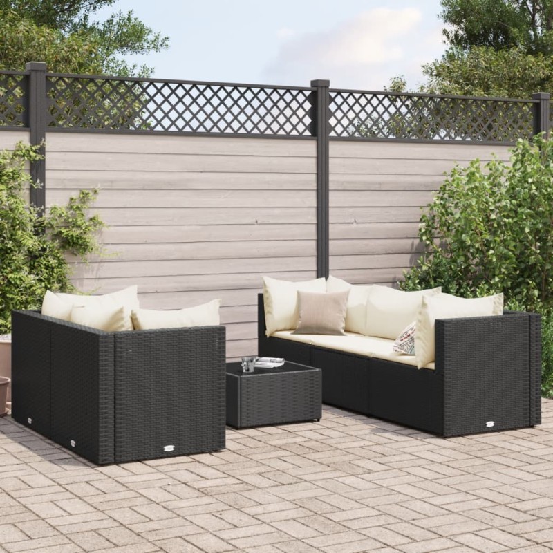 Salon de jardin 6 pcs avec coussins Noir Résine tressée 581601581601