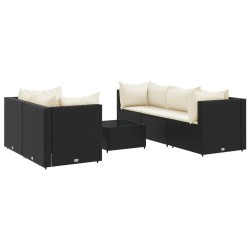 Salon de jardin 6 pcs avec coussins Noir Résine tressée 581601581601