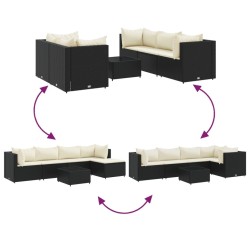 Salon de jardin 6 pcs avec coussins Noir Résine tressée 581601581601