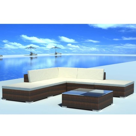 Salon de jardin 6 pcs avec coussins Résine tressée Marron 581603581603