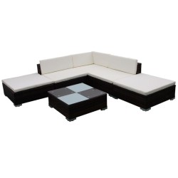Salon de jardin 6 pcs avec coussins Résine tressée Marron 581603581603