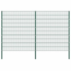 Panneau de clôture avec poteaux en fer 349 x 200 cm Vert 581653581653