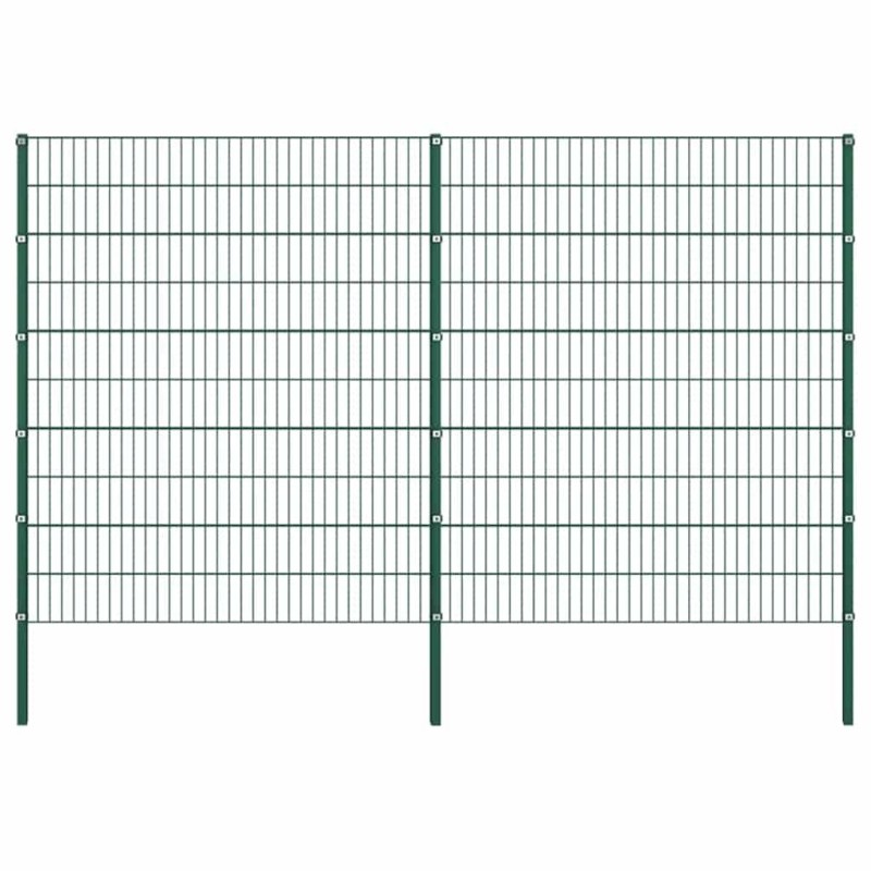 Panneau de clôture avec poteaux en fer 349 x 200 cm Vert 581653581653