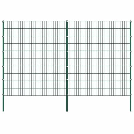 Panneau de clôture avec poteaux en fer 349 x 200 cm Vert 581653581653
