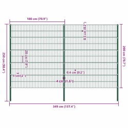 Panneau de clôture avec poteaux en fer 349 x 200 cm Vert 581653581653