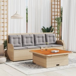 Salon de jardin avec coussins 3 pcs beige résine tressée 581697581697