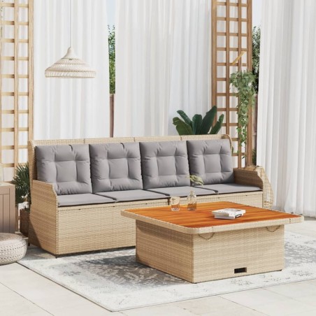 Salon de jardin avec coussins 3 pcs beige résine tressée 581697581697