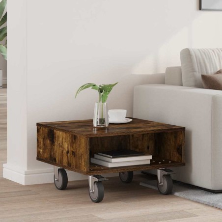 Table d'appoint avec roues Chêne fumé 50,5 x 50 x 30 cm 581855581855