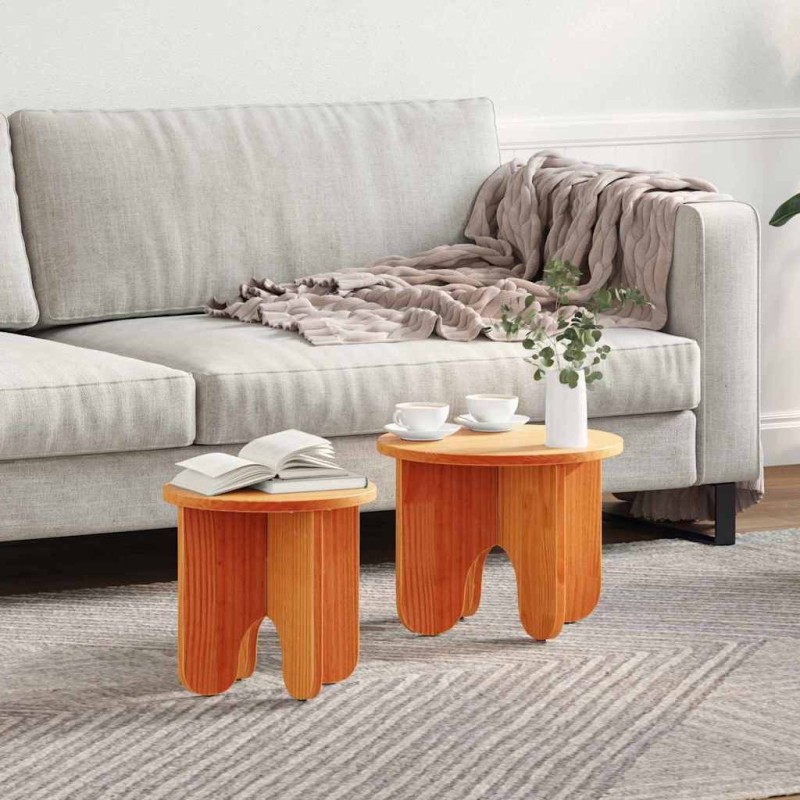 Table basse 2 pcs Brun cire Bois de pin massif 581867581867