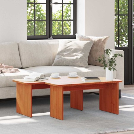 Table basse 2 pcs Brun cire Bois massif en pin 581868581868