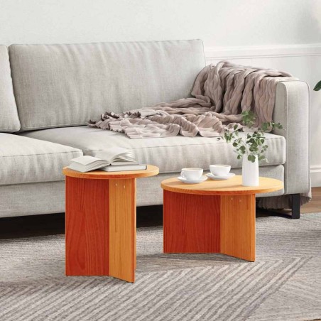 Table basse 2 pcs Brun cire Bois de pin massif 581896581896