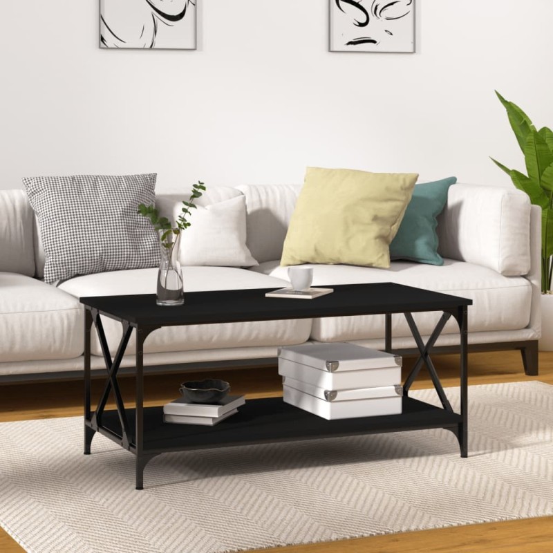 Table basse Noir 100x50x45 cm Bois d'ingénierie et fer 581941581941