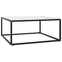 Table basse Noir avec verre marbre blanc 80x80x35 cm 581955581955