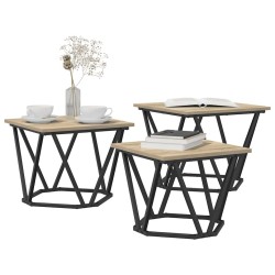 Table basse 3 pcs Chêne Sonoma Bois d'ingénierie et acier 581986581986