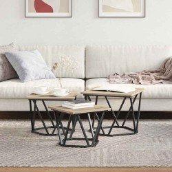 Table basse 3 pcs Chêne Sonoma Bois d'ingénierie et acier 581986581986