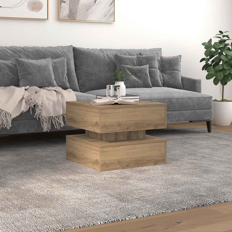Table basse avec lumières LED chêne artisanal 50x50x40 cm 582042582042