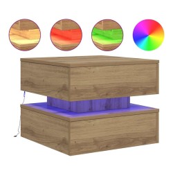 Table basse avec lumières LED chêne artisanal 50x50x40 cm 582042582042