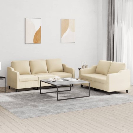 Ensemble de canapés 2 pcs avec coussins Crème Tissu 582058582058
