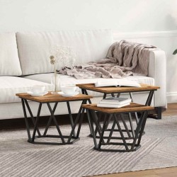 Table basse 3 pcs Bois Ancien Bois d'ingénierie et acier 582063582063