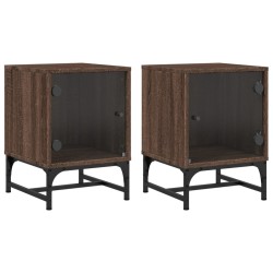 Tables de chevet et portes vitrées 2pcs chêne marron 35x37x50cm 582069582069