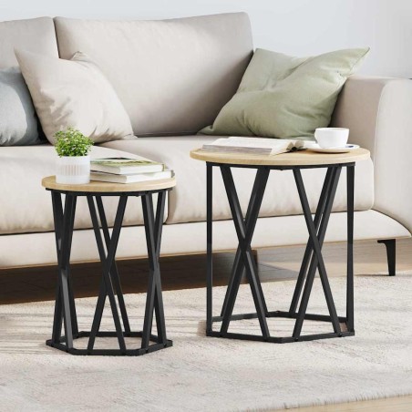 Table basse 2 pcs Chêne Sonoma Bois d'ingénierie et acier 582071582071