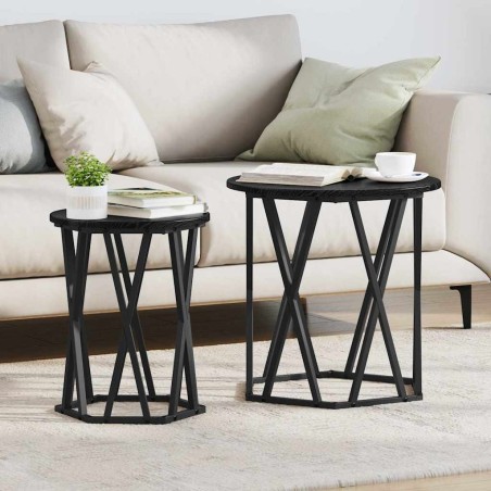 Table basse 2 pcs Chêne noir Bois d'ingénierie et acier 582073582073