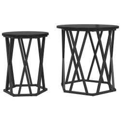 Table basse 2 pcs Chêne noir Bois d'ingénierie et acier 582073582073