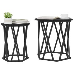 Table basse 2 pcs Chêne noir Bois d'ingénierie et acier 582073582073