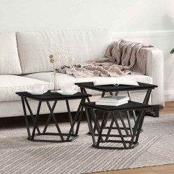 Table basse 3 pcs Chêne noir Bois d'ingénierie et acier 582079582079