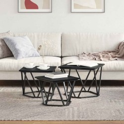 Table basse 3 pcs Chêne noir Bois d'ingénierie et acier 582079582079