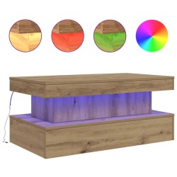 Table basse avec lumières LED chêne artisanal 90x50x40 cm 582084582084